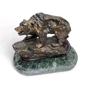 Grizzly Bear Bronze Sculpture on Marble Base‎ Artist Signed Tourgueneff Statue